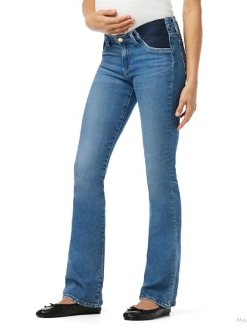 Mid-Rise Bootcut Maternity Jeans Stretch Denim Flexible Waistband